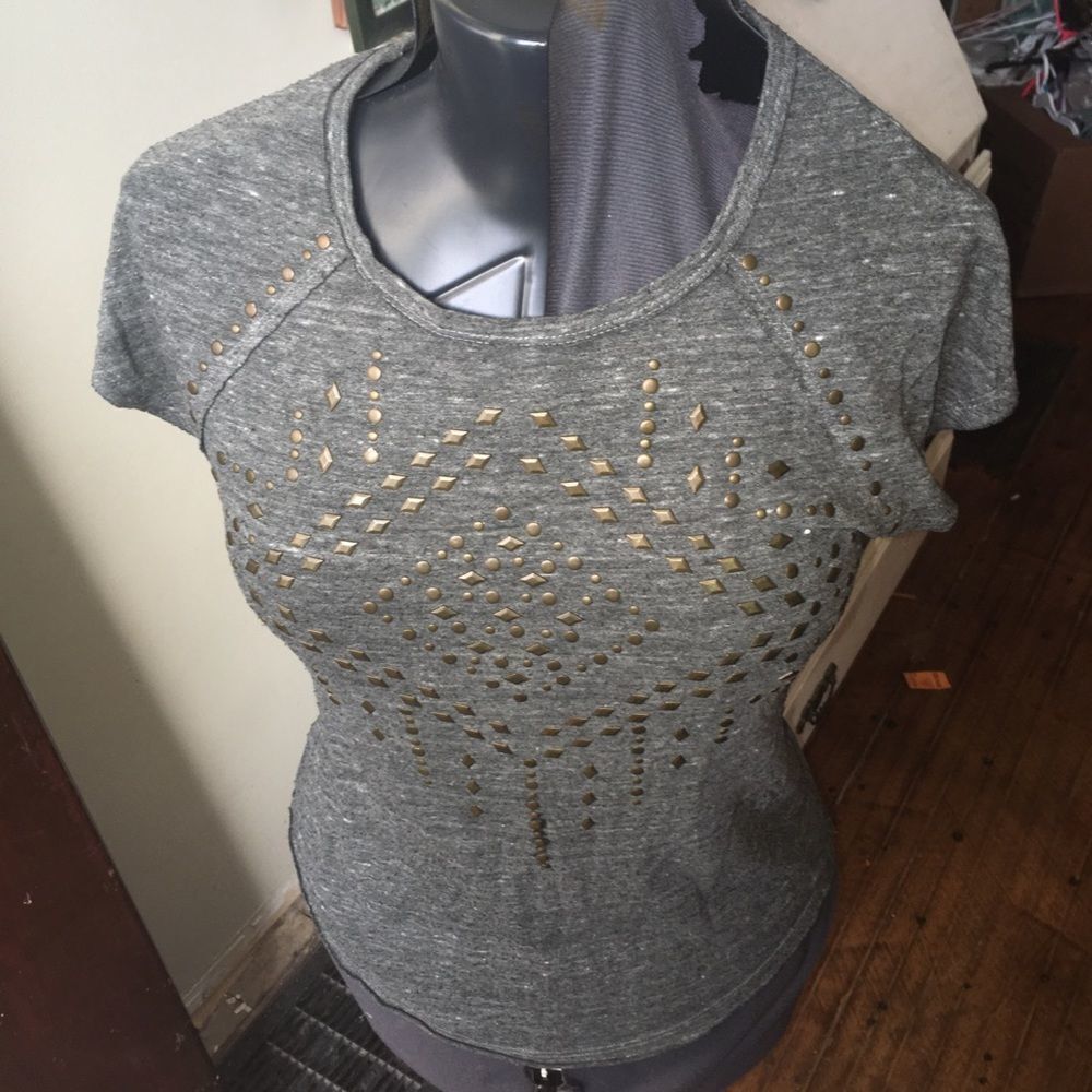 Lucky Brand XS Olive brass studded short sleeve top